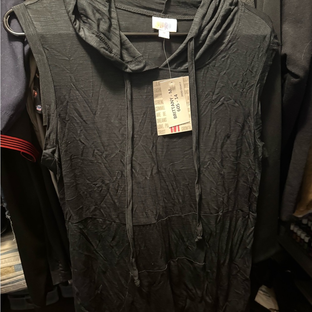 LuLaRoe Brittany Black Sleeveless Hooded Top